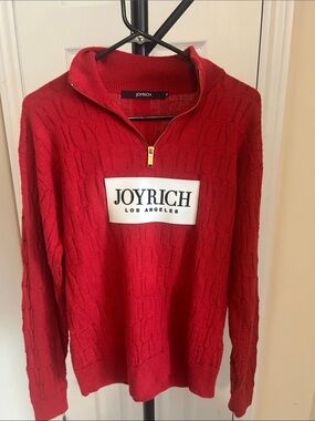 Joyrich Red Half-Zip Logo Knit Sweater with Gold Zipper Pull